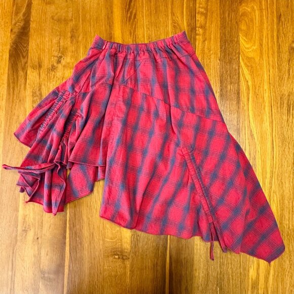 MIA JOY Red Plaid Skirt Girls 4 4T Joyfolie Boho Girl Asymmetric Ruffle Hem Blue - Picture 2 of 5